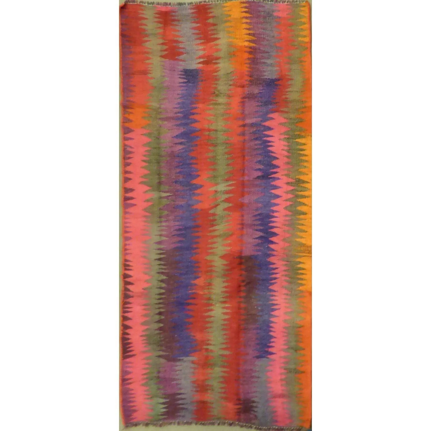 One Of The Kind Authentic Hand-Knotted Sanandaj Vintage Kilim 7'4" X 3'5"